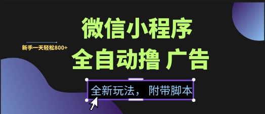 微信小程序全自动撸广告项目，彻底解决没流量的问题，新手一天8张+【揭秘】-小艾项目网