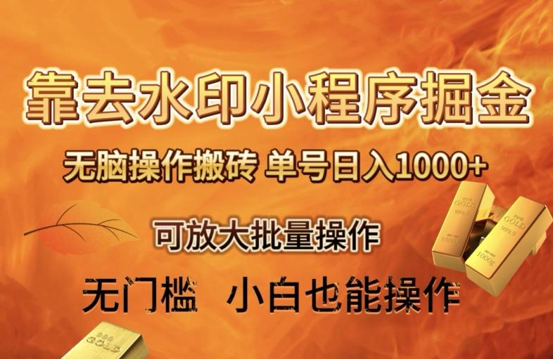 靠去水印小程序无脑操作搬砖，单号日入1000+保姆级教程可放大批量操作【揭秘】-知芽创业社