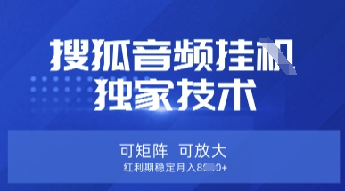 【搜狐音频挂G】独家技术，可矩阵可放大，红利期稳定月入8k【揭秘】-知芽创业社