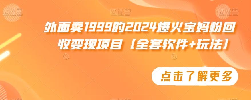 外面卖1999的2024爆火宝妈粉回收变现项目【全套软件+玩法】【揭秘】-知芽创业社