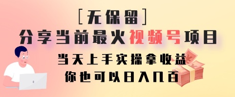 无保留分享当前最火视频号项目，当天上手实操拿收益，你也可以日入几百-知芽创业社
