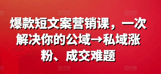 爆款短文案营销课，一次解决你的公域→私域涨粉、成交难题-知芽创业社