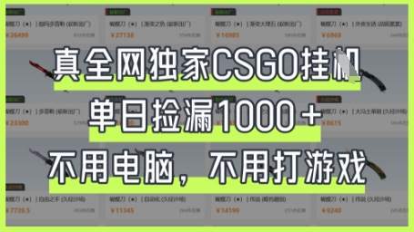 真全网独家CSGO挂G，单日捡漏1k+【揭秘】-知芽创业社