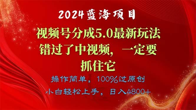 2024蓝海项目，视频号分成计划5.0最新玩法，错过了中视频，一定要抓住…-知芽创业社