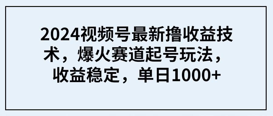 (9651期) 2024视频号最新撸收益技术，爆火赛道起号玩法，收益稳定，单日1000+-知芽创业社