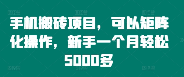 手机搬砖项目，可以矩阵化操作，新手一个月轻松5000多-知芽创业社