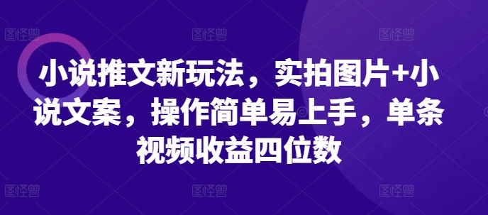 小说推文新玩法，实拍图片+小说文案，操作简单易上手，单条视频收益四位数-知芽创业社