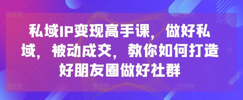 私域IP变现高手课，做好私域，被动成交，教你如何打造好朋友圈做好社群-知芽创业社