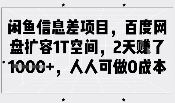 闲鱼信息差项目，百度网盘扩容1T空间，2天收益1k+，人人可做0成本-知芽创业社