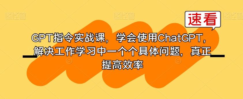 GPT指令实战课，学会使用ChatGPT，解决工作学习中一个个具体问题，真正提高效率-知芽创业社