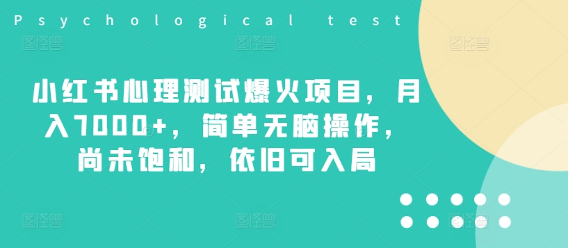 小红书心理测试爆火项目，月入7000+，简单无脑操作，尚未饱和，依旧可入局-知芽创业社