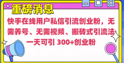 快手最新引流创业粉方法，无需养号、无需视频、搬砖式引流法【揭秘】-知芽创业社