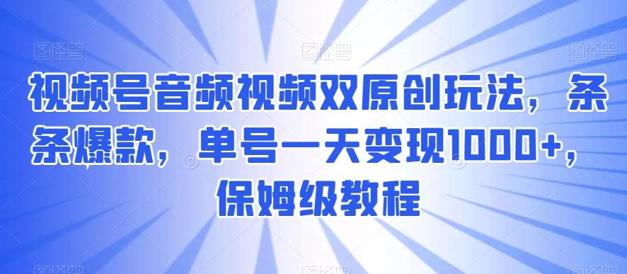视频号音频视频双原创玩法，条条爆款，单号一天变现1000+，保姆级教程【揭秘】-知芽创业社