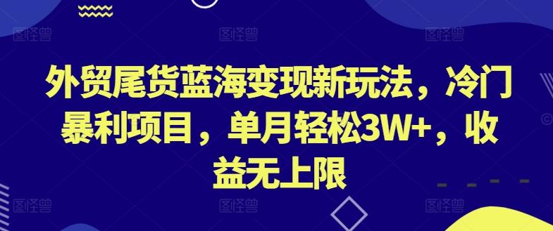 外贸尾货蓝海变现新玩法，冷门暴利项目，单月轻松3W+，收益无上限【揭秘】-知芽创业社