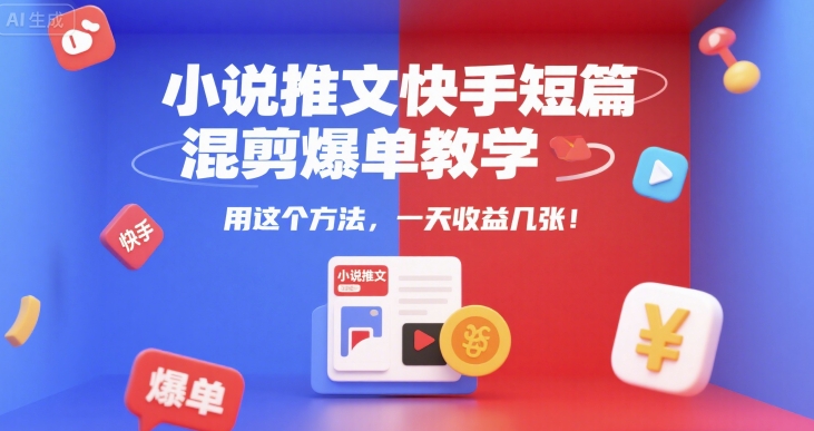 小说推文快手短篇混剪爆单教学，用这个方法，一天收益几张-知芽创业社