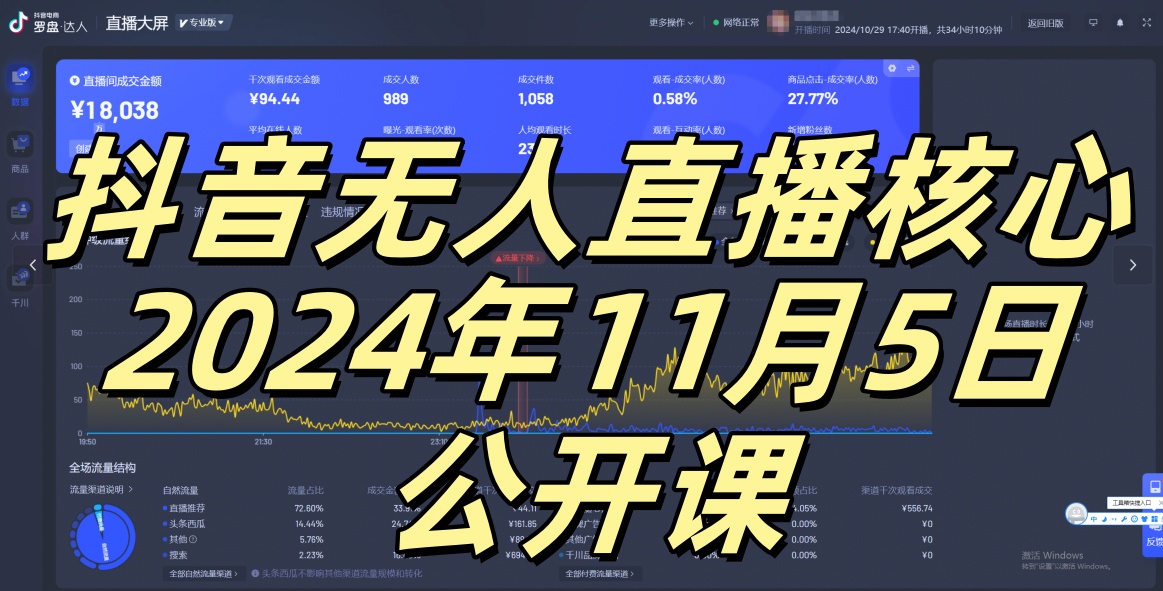 抖音无人直播核心公开课，咸鱼翻身小白可做带有睡后收入月入过万太简单【揭秘】-知芽创业社