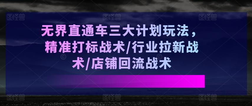 无界直通车三大计划玩法，精准打标战术/行业拉新战术/店铺回流战术-知芽创业社