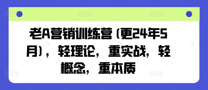 老A营销训练营(更24年8月)，轻理论，重实战，轻概念，重本质-知芽创业社