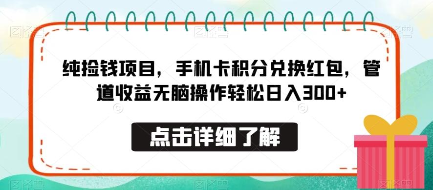 纯捡钱项目，手机卡积分兑换红包，管道收益无脑操作轻松日入300+-知芽创业社