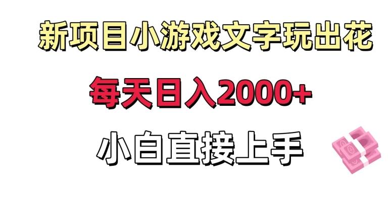 新项目小游戏文字玩出花日入2000+，每天只需一小时，小白直接上手【揭秘】-知芽创业社