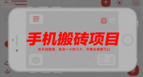 手机搬砖项目，有手就能做，亲测一小时几十，苹果安卓都可以-小艾项目网