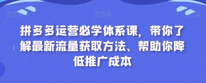 拼多多运营必学体系课，带你了解最新流量获取方法、帮助你降低推广成本-知芽创业社
