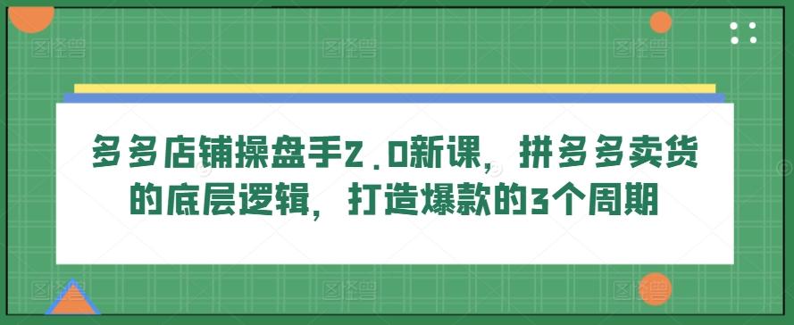 多多店铺操盘手2.0新课，拼多多卖货的底层逻辑，打造爆款的3个周期-知芽创业社