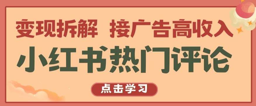小红书热门评论，变现拆解，接广告高收入【揭秘 】-知芽创业社