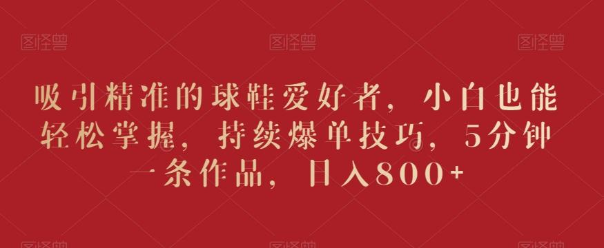 吸引精准的球鞋爱好者，小白也能轻松掌握，持续爆单技巧，5分钟一条作品，日入800+【揭秘】-知芽创业社