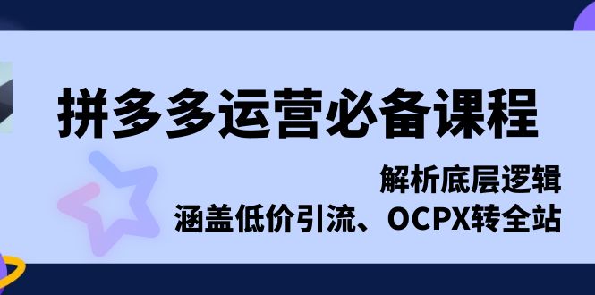 拼多多运营必备课程，解析底层逻辑，涵盖低价引流、OCPX转全站-知芽创业社