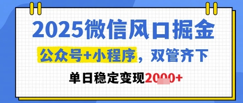 2025微信风口掘金，公众号+小程序双管齐下，单日稳定变现1k+【揭秘】-知芽创业社