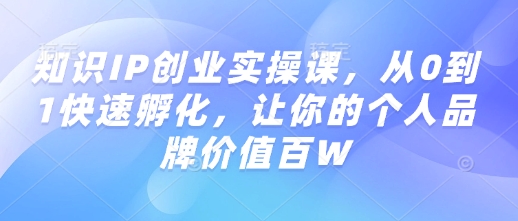 知识IP创业实操课，从0到1快速孵化，让你的个人品牌价值百W-小艾项目网