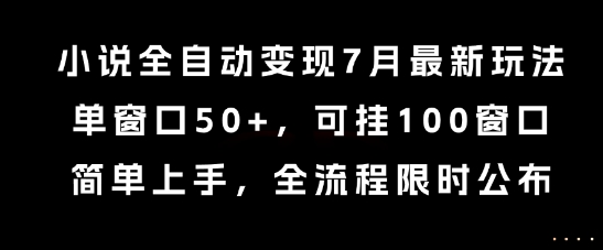小说全自动变现7月玩法，单窗口50+，可挂100窗口，简单上手，全流程限时公布【揭秘】-小艾项目网
