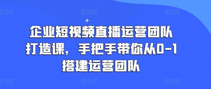 企业短视频直播运营团队打造课，手把手带你从0-1搭建运营团队-知芽创业社