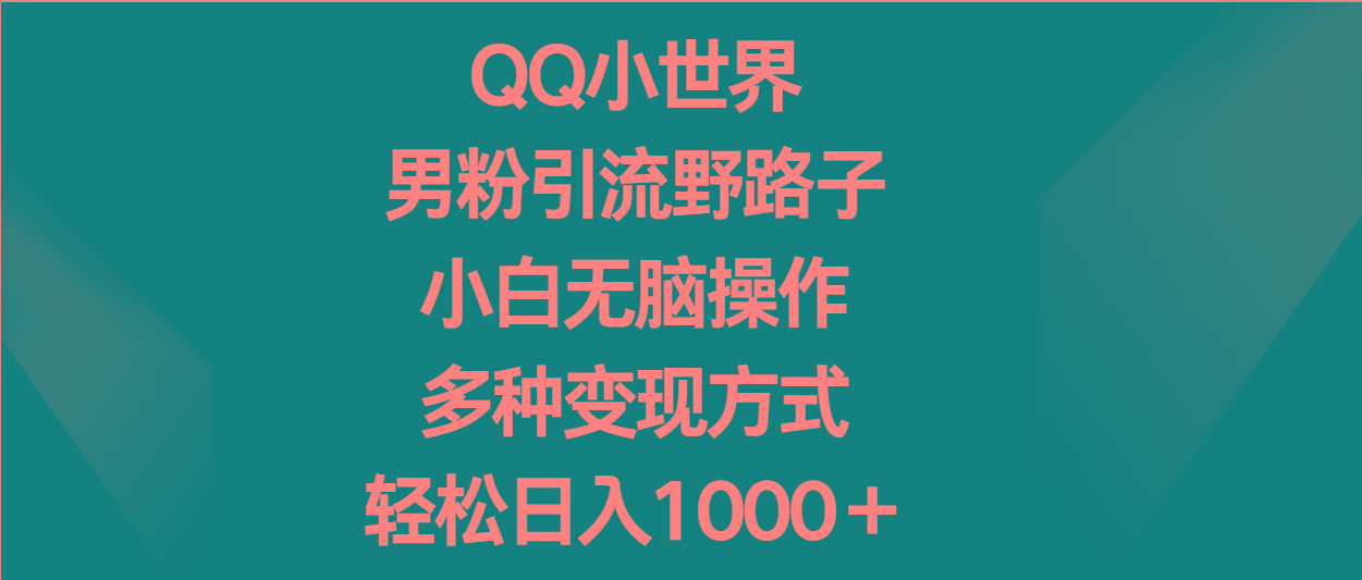 QQ小世界男粉引流野路子，小白无脑操作，多种变现方式轻松日入1000＋-知芽创业社