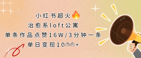 小红书超火的治愈系loft公寓，单条作品点赞16W，3分钟一条，单日变现数张-知芽创业社