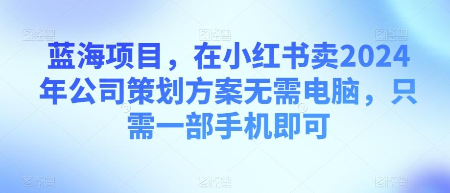 蓝海项目，在小红书卖2024年公司策划方案无需电脑，只需一部手机即可-知芽创业社