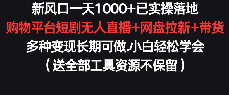新风口一天1000+已实操落地购物平台短剧无人直播+网盘拉新+带货多种变现长期可做【揭秘】-知芽创业社