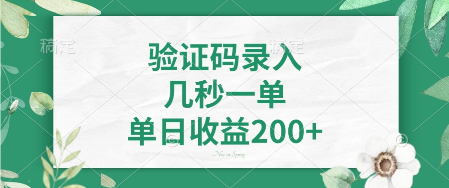 验证码录入，几秒一单，单日收益200+-知芽创业社