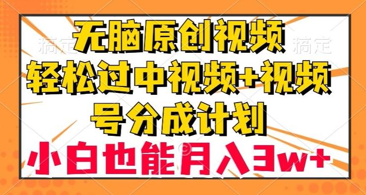 无脑原创视频，轻松过中视频+视频号分成计划，小白也能月入3w+【揭秘】-知芽创业社