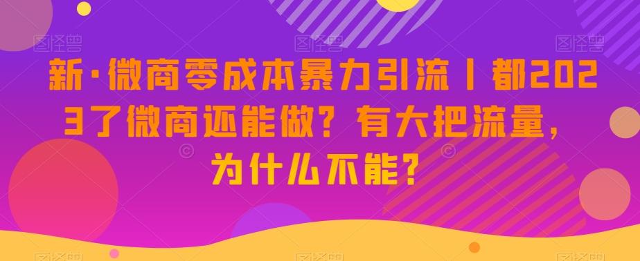 新·微商零成本暴力引流丨都2023了微商还能做？有大把流量，为什么不能？-知芽创业社