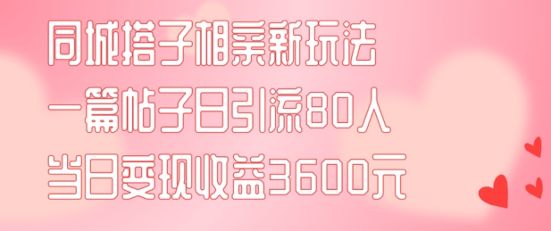 同城搭子相亲新玩法一篇帖子引流80人当日变现3600元(项目教程+实操教程)【揭秘】-知芽创业社