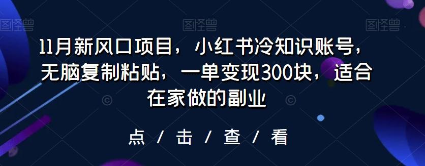 11月新风口项目，小红书冷知识账号，无脑复制粘贴，一单变现300块，适合在家做的副业-知芽创业社