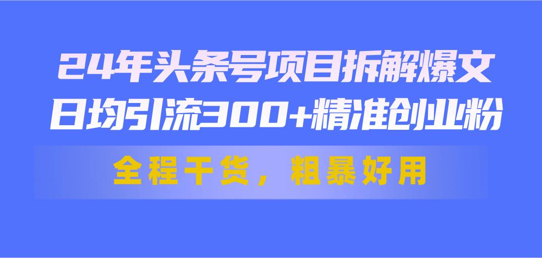 24年头条号项目拆解爆文，日均引流300+精准创业粉，全程干货，粗暴好用-知芽创业社