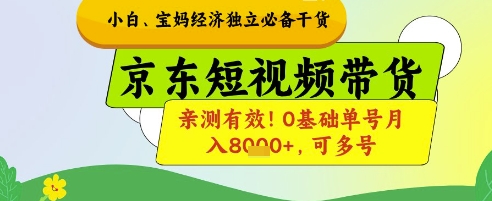 小白宝妈经济独立必备干货，京东短视频带货，亲测有效!0基础单号月入8k+，可多号【揭秘】-知芽创业社