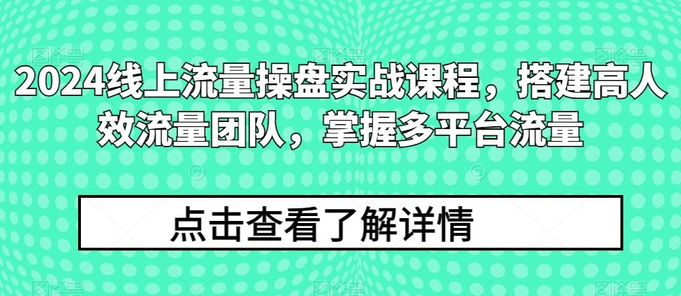 2024线上流量操盘实战课程，搭建高人效流量团队，掌握多平台流量-知芽创业社
