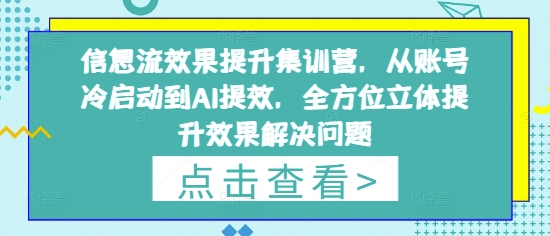 信息流效果提升集训营，从账号冷启动到AI提效，全方位立体提升效果解决问题-知芽创业社