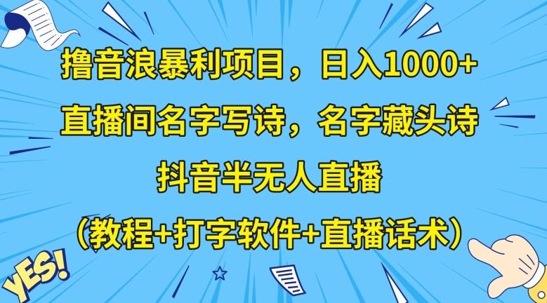 撸音浪暴利项目，日入1000+，直播间名字写诗，名字藏头诗，抖音半无人直播（教程+打字软件+直播话术）【揭秘】-知芽创业社