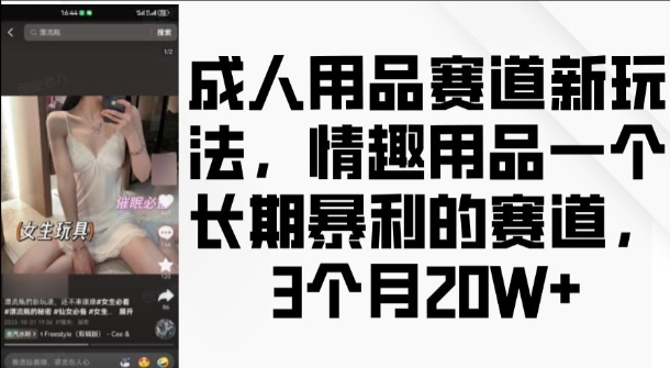 成人用品赛道新玩法，情趣用品一个长期暴利的赛道，3个月收益20个【揭秘】-知芽创业社