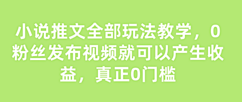 小说推文全部玩法教学，0粉丝发布视频就可以产生收益，真正0门槛-小艾项目网